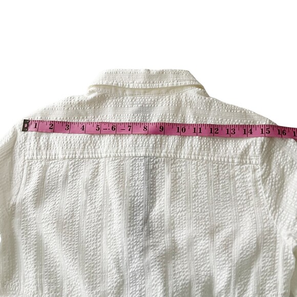 Free People White SeerSucker Blouse Sz 8 Button Tunic Top Floral Trim L/S White - Picture 12 of 13